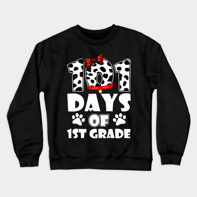 Happy 101 Days School 1st Grade Dog 100 Days Smarter Student Crewneck Sweatshirt by Cristian Torres